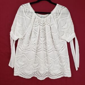 Sundance Shirt Womens Small White Cotton Eyelet Embroidered Lace Boho Peasant
